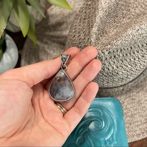 Bloodstone agate 925 sterling silver filigree teardrop pendant gray red neutral